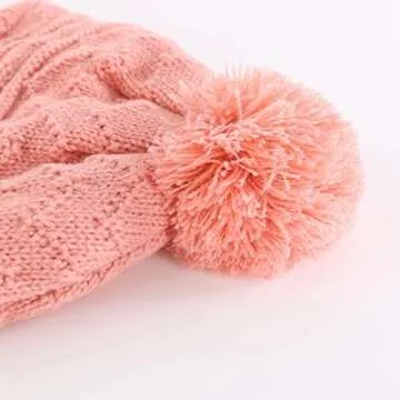 Connectyle Kids Winter Beanies Cap Pom Pom Fleece Lined Pink