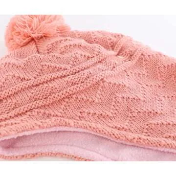 Connectyle Kids Winter Beanies Cap Pom Pom Fleece Lined Pink