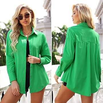 Green Oversized Shirts for Women Long Sleeve Button Down Boyfriend Shirt Drop Shoulder Causal Blouse Tops