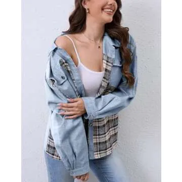 Stylish Women Denim Jacket Plaid Shacket for Fall 2024