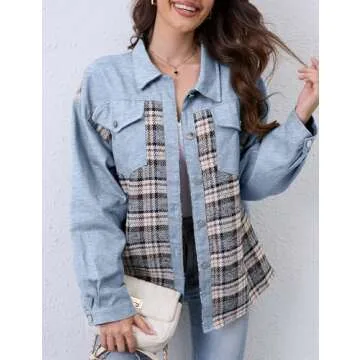 Stylish Women Denim Jacket Plaid Shacket for Fall 2024