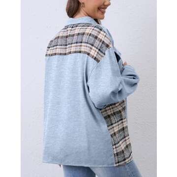 Women Denim Jacket Plaid Jean Shackets Button Down Lightweight Oversized Pocketed Coat Outfits Tops 2024 Fall Winter