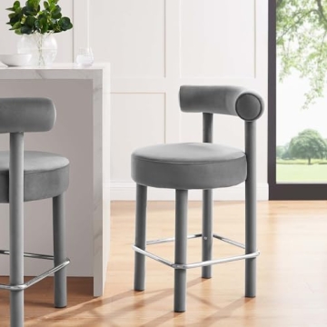 Modway EEI-6384-GRY-SLV Toulouse Performance Velvet Counter Stool, Gray Silver