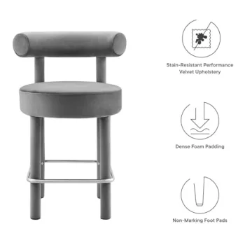 Modway EEI-6384-GRY-SLV Toulouse Performance Velvet Counter Stool, Gray Silver