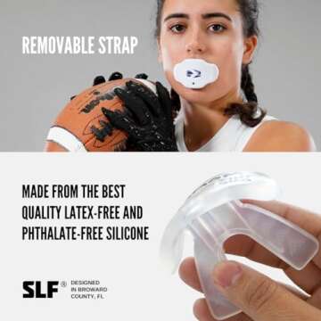 SLEEFS Football Mouth Guard - Lip/Mouthguard with Helmet Strap - Lip/Teeth Protector Mouthpiece - No Boil - for Youth/Adults, Maximum Air Flow, for All Sports - Momma This One for You in Black