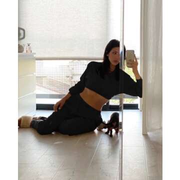 Mizoci Women's 2 Piece Outfits Lounge Jogger sets Long Sleeve Crop Top Pant Sweat Suit Tracksuit,Medium,Black