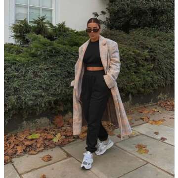 Mizoci Women's 2 Piece Outfits Lounge Jogger sets Long Sleeve Crop Top Pant Sweat Suit Tracksuit,Medium,Black