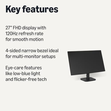 Amazon Basics 27-inch Computer Monitor 120 Hz, 1080P, HDMI, DP, VGA, VESA Compatible for Office,Home