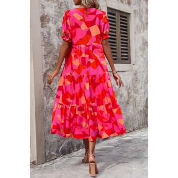 PRETTYGARDEN Women's Summer Casual Boho Dress Floral Print Ruffle Puff Short Sleeve Flowy Midi Beach...