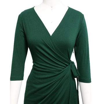 Berydress Women's 3/4 Sleeve V Neck Faux Wrap Dress