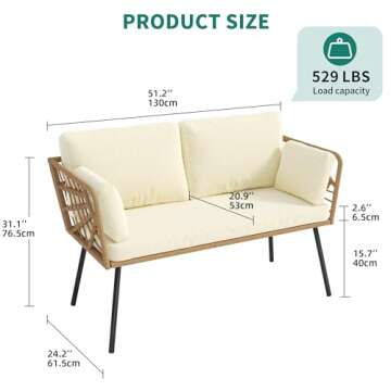 YITAHOME Wicker Patio Loveseat, All-Weather Rattan Outdoor Sofa for Balcony, Backyard, Pool, Porch, Deck, Outdoor Sectional Furniture Set with Table & Cushions - Beige