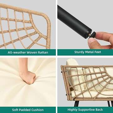 YITAHOME Wicker Patio Loveseat, All-Weather Rattan Outdoor Sofa for Balcony, Backyard, Pool, Porch, Deck, Outdoor Sectional Furniture Set with Table & Cushions - Beige