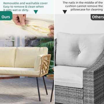 YITAHOME Wicker Patio Loveseat, All-Weather Rattan Outdoor Sofa for Balcony, Backyard, Pool, Porch, Deck, Outdoor Sectional Furniture Set with Table & Cushions - Beige