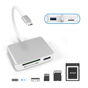 XQD Card Reader USB C - Dual USB 3.0 Adapter for SD & TF Cards, Plug and Play