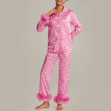 Yiulangde Christmas Silk Pajamas Set for Women - Cute & Cozy