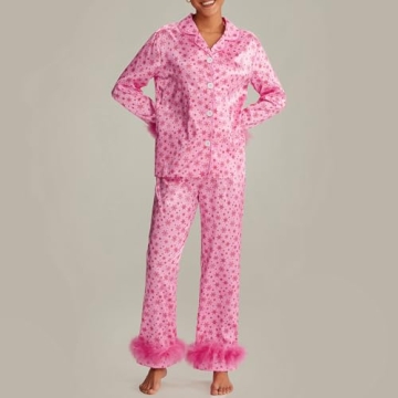 Yiulangde Christmas Silk Pajamas Set for Women - Cute & Cozy