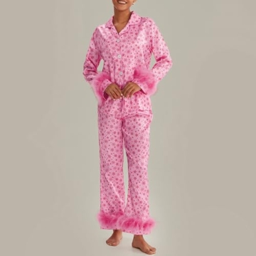 Yiulangde Christmas Silk Pajamas Set for Women - Cute & Cozy