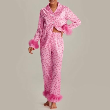 Yiulangde Christmas Silk Pajamas Set for Women - Cute & Cozy