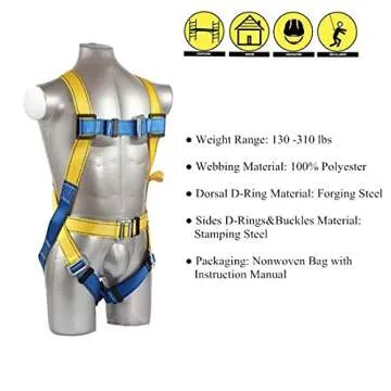 Ymachray Fall Protection Safety Harness OSHA/ANSI Compliant,internal Shock Absorbing landyard&Hook