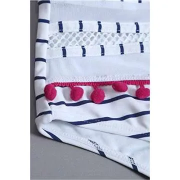 Dokotoo Womens Beach Juniors High Waist Two Pieces Brazilian Push Up Fashion Bikini Set Padded Striped Pop Pop Tassel Swimsuit Swimwear Bathing Suit with Bottom Small A Blue