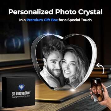 3D innovation 3D Crystal Photo, Customized Gifts for Women, Couple, Wife, Men, Custom Glass Picture in Crystal with Your Own Photo, Heart Laser Etched Crystal, Anniversary Birthday Wedding Gifts