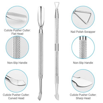 2PCS Professional Stainless Steel Cuticle Pusher Set for Nails