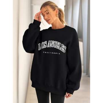 EFAN Womens Oversized Sweatshirts Hoodies Fleece Crewneck Sweaters Casual Tops Comfy Fall Fashion Outfits Winter Clothes 2025 LAblack S