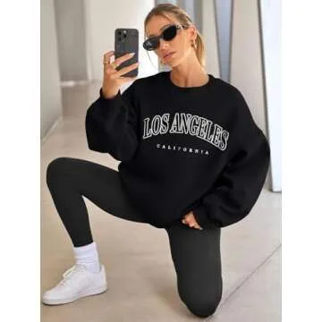 EFAN Womens Oversized Sweatshirts Hoodies Fleece Crewneck Sweaters Casual Tops Comfy Fall Fashion Outfits Winter Clothes 2025 LAblack S