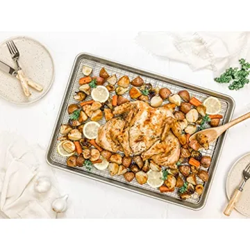 USA Pan Bakeware Half Sheet Baking Pan and Bakeable Nonstick and Cooling Rack Set, Metal