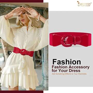 JASGOOD Women Wide Stretchy Belt, Vintage Chunky Buckle Red Elastic Waist Belt for Women Dress, Fits...