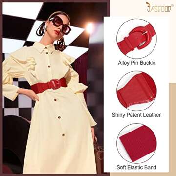 JASGOOD Vintage Chunky Buckle Red Wide Stretchy Belt