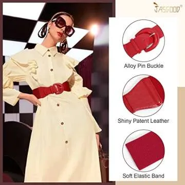 JASGOOD Vintage Chunky Buckle Red Wide Stretchy Belt