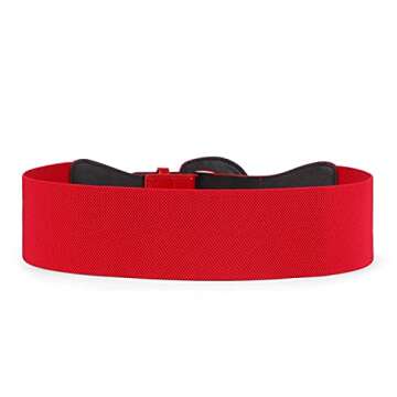 JASGOOD Vintage Chunky Buckle Red Wide Stretchy Belt