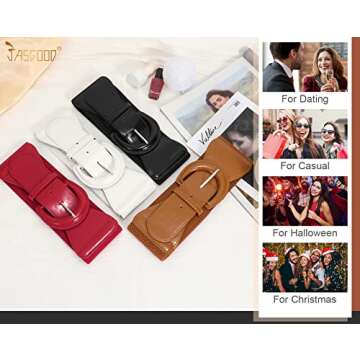 JASGOOD Vintage Chunky Buckle Red Wide Stretchy Belt