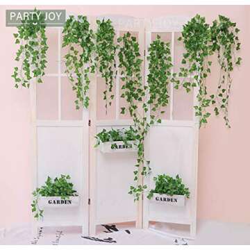 PARTY JOY 84Ft 12 Strands Artificial Ivy Leaf Vines Hanging Plants Garland Fake Foliage for Room Home Garden Bedroom Kitchen Patio Office Wedding Wall Decor (Green,960 Leaves)