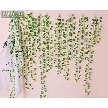 PARTY JOY 84Ft 12 Strands Artificial Ivy Leaf Vines Hanging Plants Garland Fake Foliage for Room Home Garden Bedroom Kitchen Patio Office Wedding Wall Decor (Green,960 Leaves)