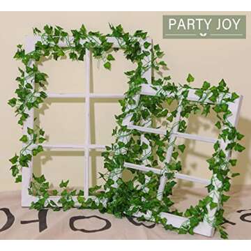 PARTY JOY 84Ft 12 Strands Artificial Ivy Leaf Vines Hanging Plants Garland Fake Foliage for Room Home Garden Bedroom Kitchen Patio Office Wedding Wall Decor (Green,960 Leaves)