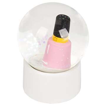 Elanze Designs Pink Shop Nail Polly Character Miniature 45MM Sturdy Mini Glitter Water Snow Globe Magical Whimsical Tabletop Dresser Nightstand Figurine Decoration
