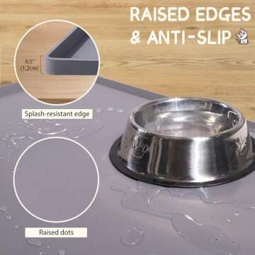 MateeyLife Silicone Cat & Dog Food Mat for Floors Waterproof, Anti-Slip Dog Bowl Mats for Food and Water, Pet Feeding Mats with Lip to Prevent Spills, Pet Placemat for Messy Drinkers to Protect Floors