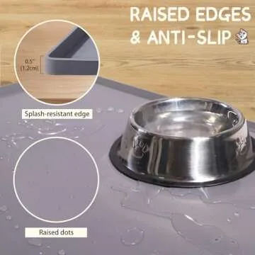 MateeyLife Silicone Cat & Dog Food Mat for Floors Waterproof, Anti-Slip Dog Bowl Mats for Food and Water, Pet Feeding Mats with Lip to Prevent Spills, Pet Placemat for Messy Drinkers to Protect Floors