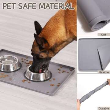 MateeyLife Silicone Cat & Dog Food Mat for Floors Waterproof, Anti-Slip Dog Bowl Mats for Food and Water, Pet Feeding Mats with Lip to Prevent Spills, Pet Placemat for Messy Drinkers to Protect Floors