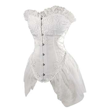 Charmian Women's Sexy Strapless Floral Embroidery Mesh Princess Gothic Vintage Bustier Corset with Lace Skirt White Large