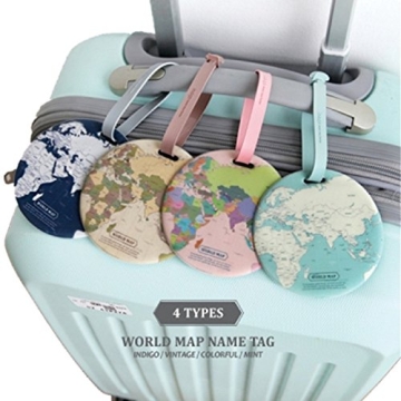 King&Pig 4pcs World Map Luggage Tags Suitcase Luggage Tags Travel Accessories Baggage Name Tags