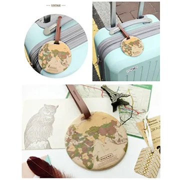 King&Pig 4pcs World Map Luggage Tags Suitcase Luggage Tags Travel Accessories Baggage Name Tags