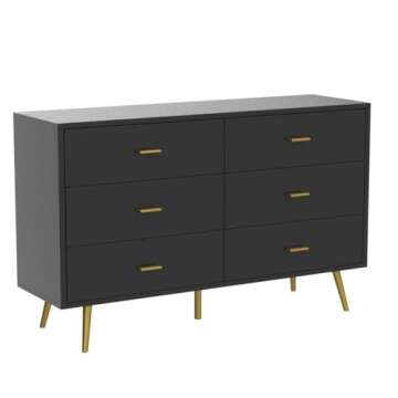 JOZZBY 6 Drawer Dresser, Modern Wood Dresser for Bedroom with Wide Drawers and Metal Handles, Storage Chest of Drawers for Living Room Hallway Entryway