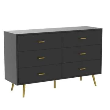 JOZZBY 6 Drawer Dresser, Modern Wood Dresser for Bedroom with Wide Drawers and Metal Handles, Storage Chest of Drawers for Living Room Hallway Entryway