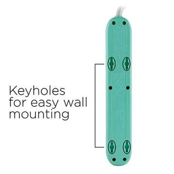 Cordinate 6-Outlet Surge Protector, Power Strip, Flat Plug, Braided Cord, Decorative, 3 ft Power Cor...