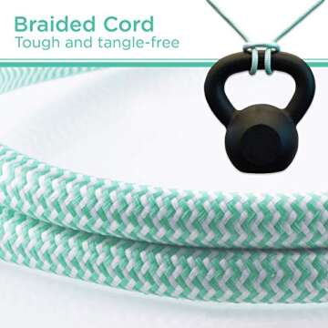 Cordinate 6-Outlet Surge Protector, Power Strip, Flat Plug, Braided Cord, Decorative, 3 ft Power Cord, Wall Mount, Tangle-Free, Warranty, Mint, 44205