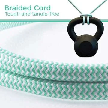 Cordinate 6-Outlet Surge Protector, Power Strip, Flat Plug, Braided Cord, Decorative, 3 ft Power Cord, Wall Mount, Tangle-Free, Warranty, Mint, 44205