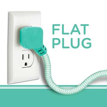 Cordinate 6-Outlet Surge Protector, Power Strip, Flat Plug, Braided Cord, Decorative, 3 ft Power Cord, Wall Mount, Tangle-Free, Warranty, Mint, 44205
